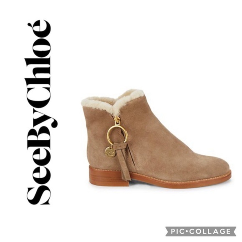 SEE BY CHLOE | Louise Shearling-Lined Ankle Booties~37.5